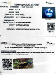 6.61/CT Natural Blue Sapphire with Govt Lab Certificate (12210)